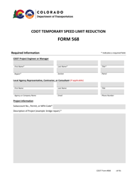 Document preview: CDOT Form 568 CDOT Temporary Speed Limit Reduction - Colorado