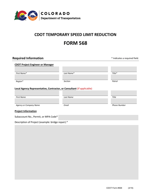 CDOT Form 568  Printable Pdf