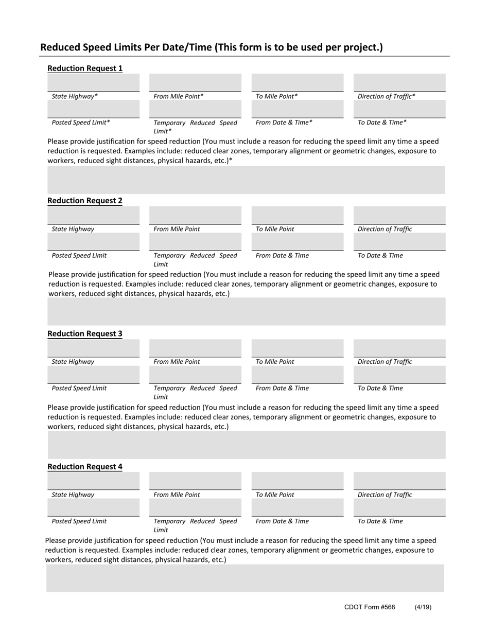 CDOT Form 568 CDOT Temporary Speed Limit Reduction - Colorado, Page 3