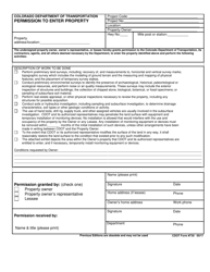 Document preview: CDOT Form 730 Permission to Enter Property - Colorado