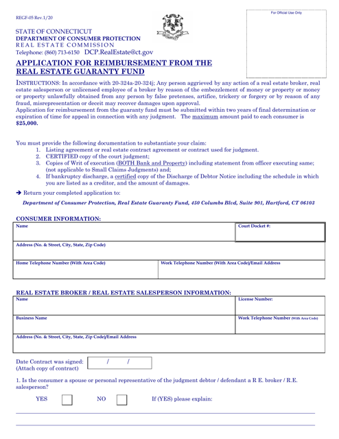 Form REGF-5 Application for Reimbursement From the Real Estate Guaranty Fund - Connecticut