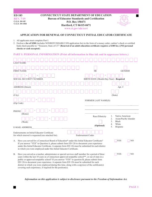 Form ED183  Printable Pdf