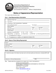 Form DEEP-ADJ-NOTICE-001 Notice of Appearance/Representation - Connecticut