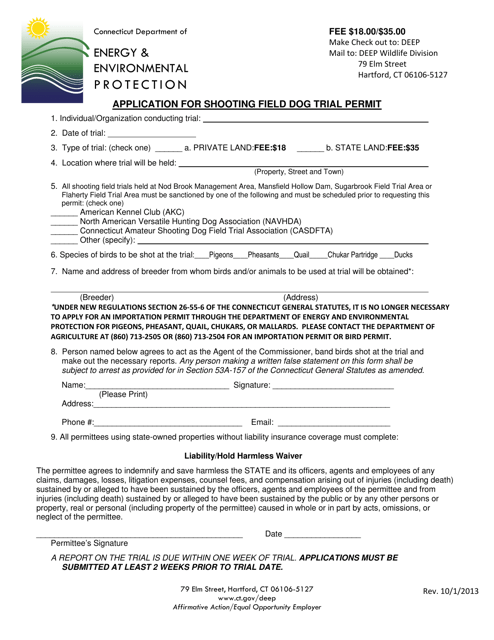 Application for Shooting Field Dog Trial Permit - Connecticut Download Pdf