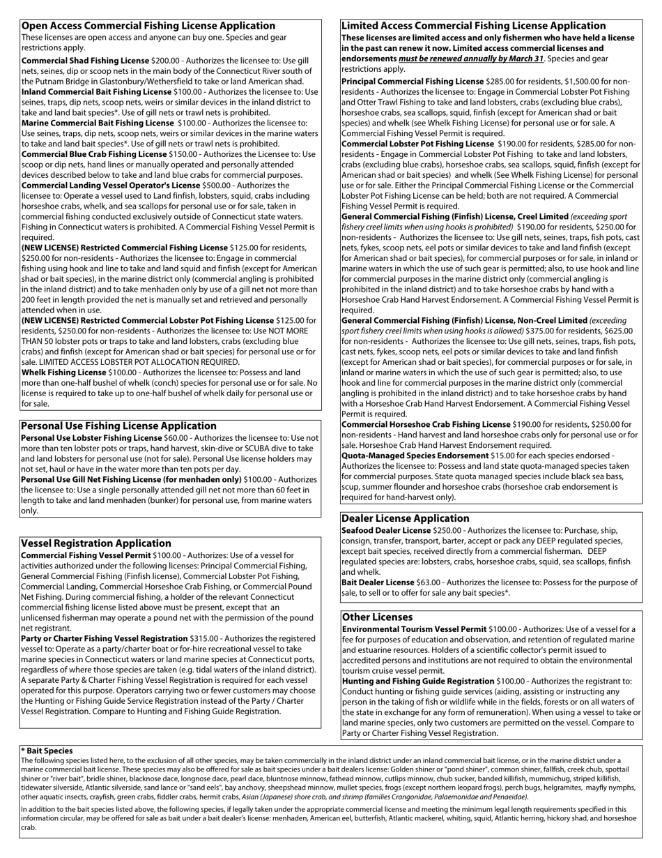 Limited Access Commercial Fishing License Application - Connecticut, Page 2
