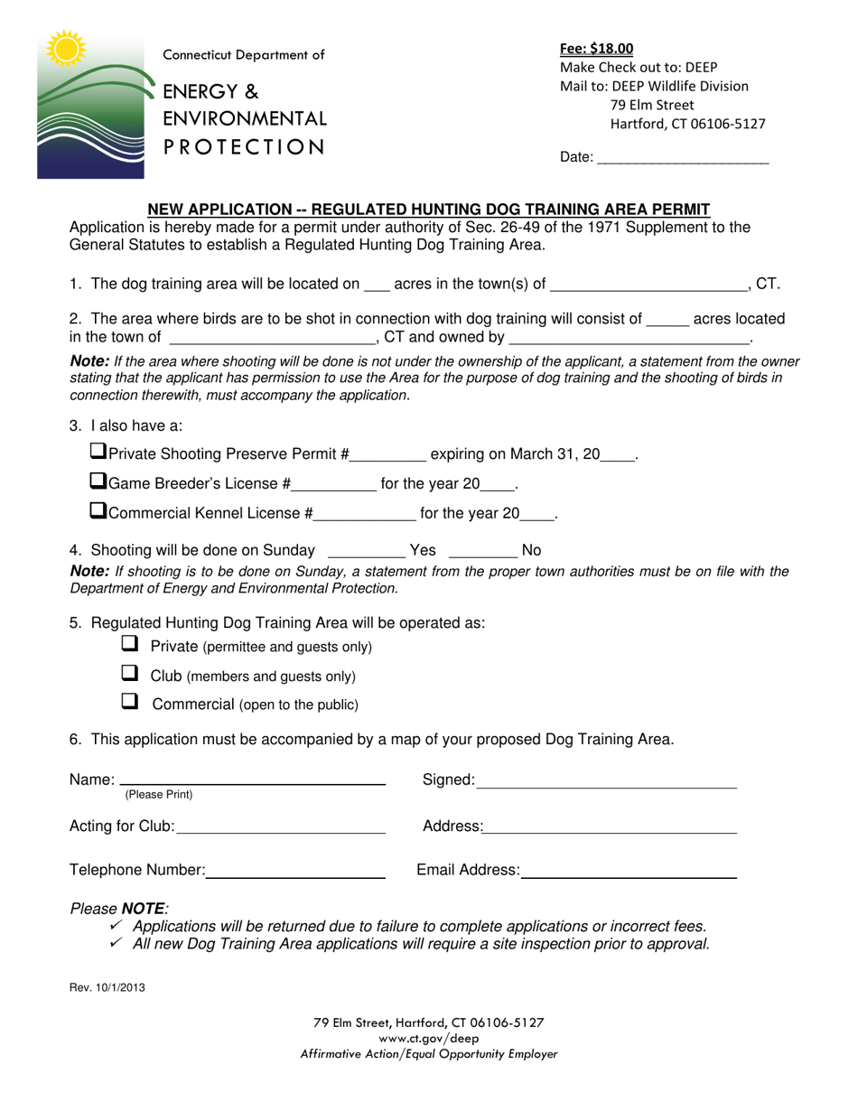 Connecticut New Application Regulated Hunting Dog Training Area