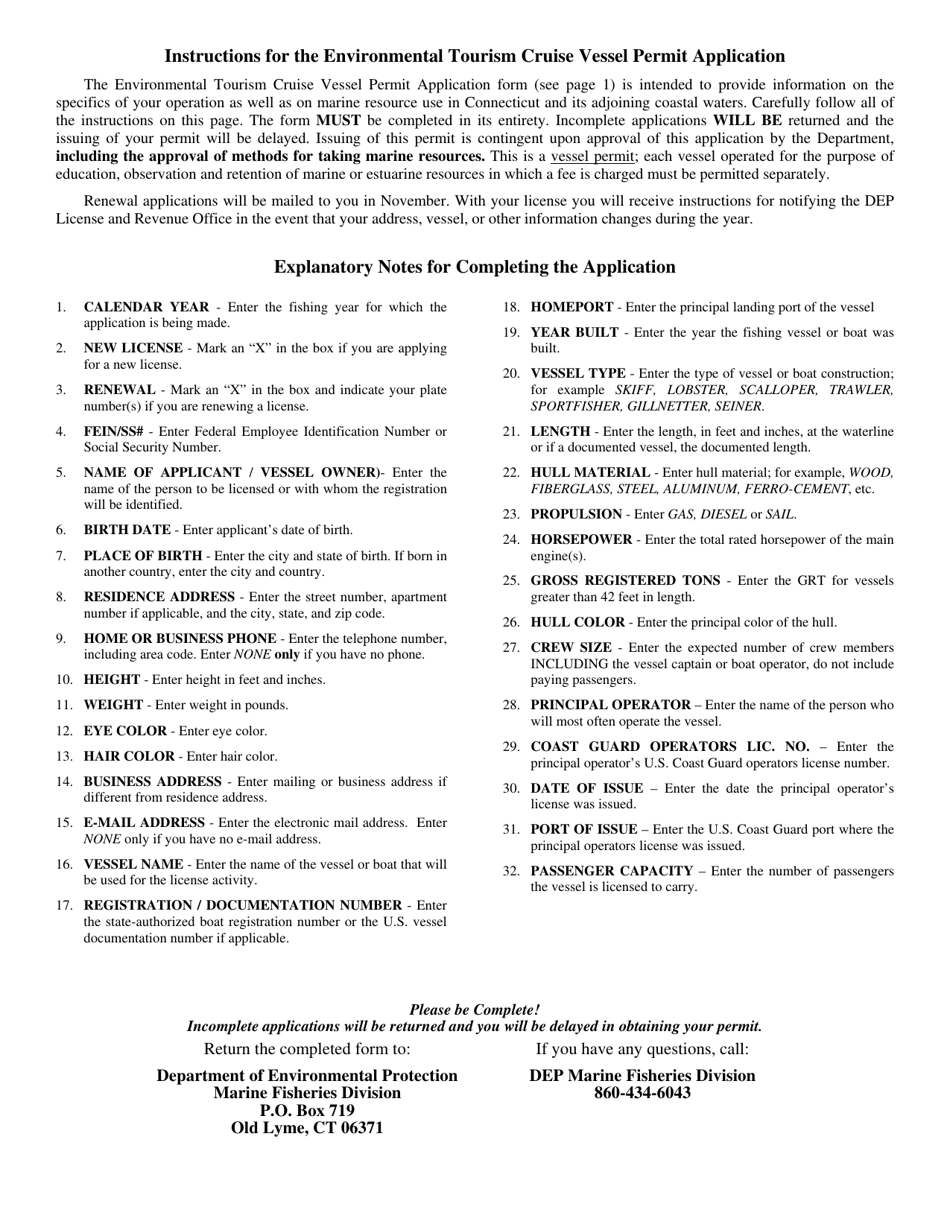Form EPLR-63 Environmental Tourism Cruise Vessel Permit Application - Connecticut, Page 2