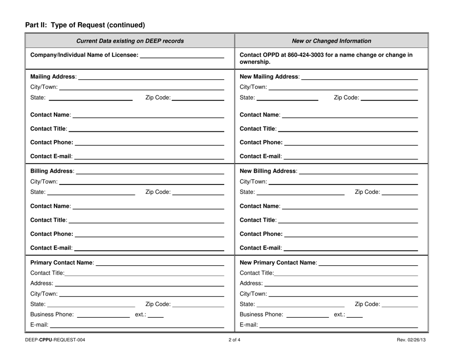 Form DEEP-CPPU-REQUEST-004 Request to Change Company / Individual Contact Information - Connecticut, Page 2