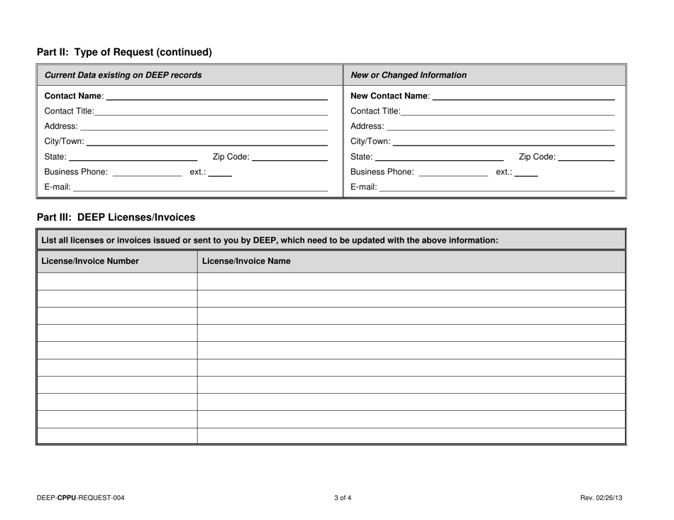 Form DEEP-CPPU-REQUEST-004 Request to Change Company / Individual Contact Information - Connecticut, Page 3