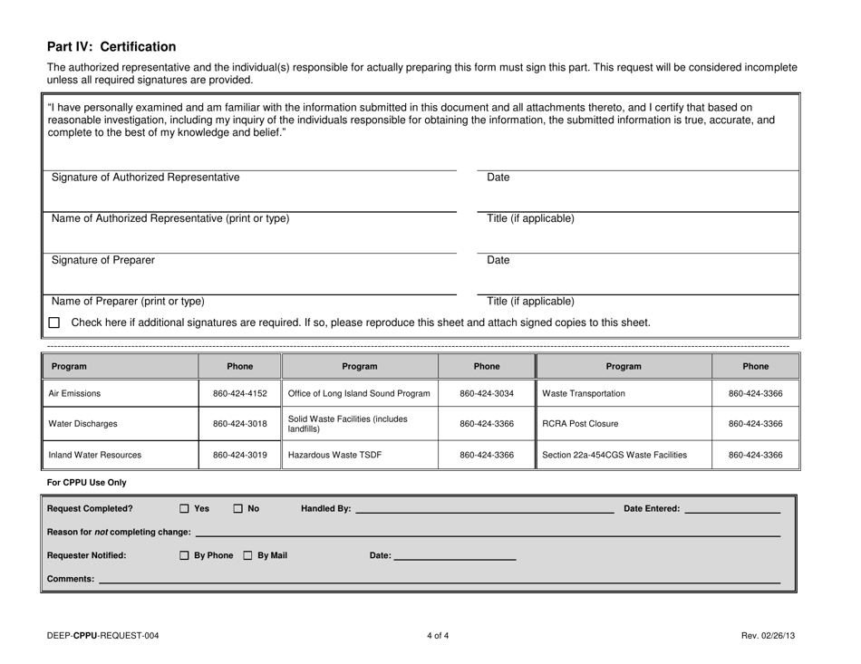 Form DEEP-CPPU-REQUEST-004 Request to Change Company / Individual Contact Information - Connecticut, Page 4