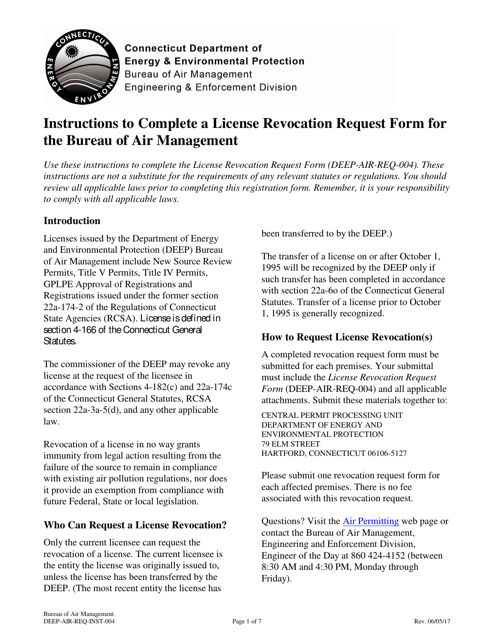 Instructions for Form DEEP-AIR-REQ-004 License Revocation Request Form - Connecticut