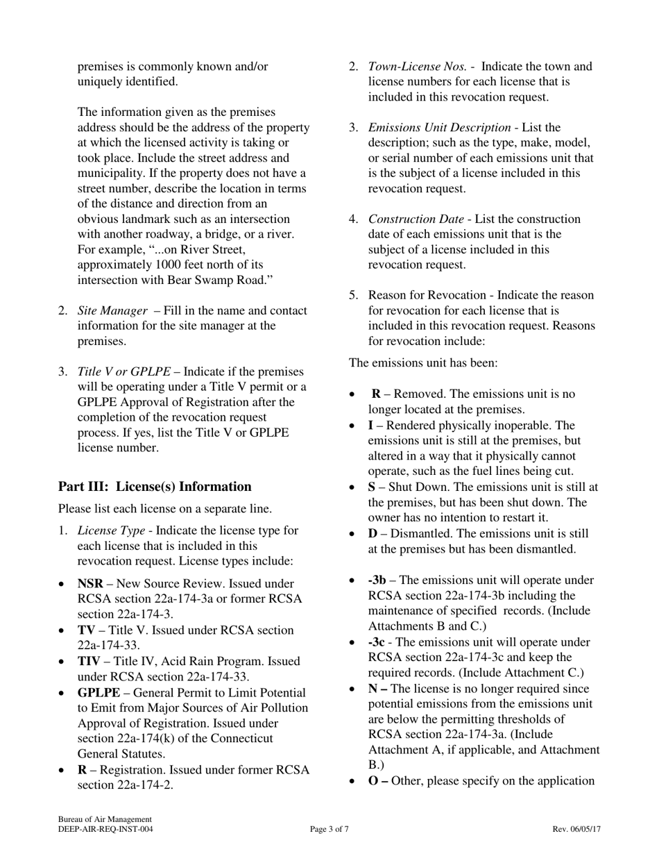 Instructions for Form DEEP-AIR-REQ-004 License Revocation Request Form - Connecticut, Page 3