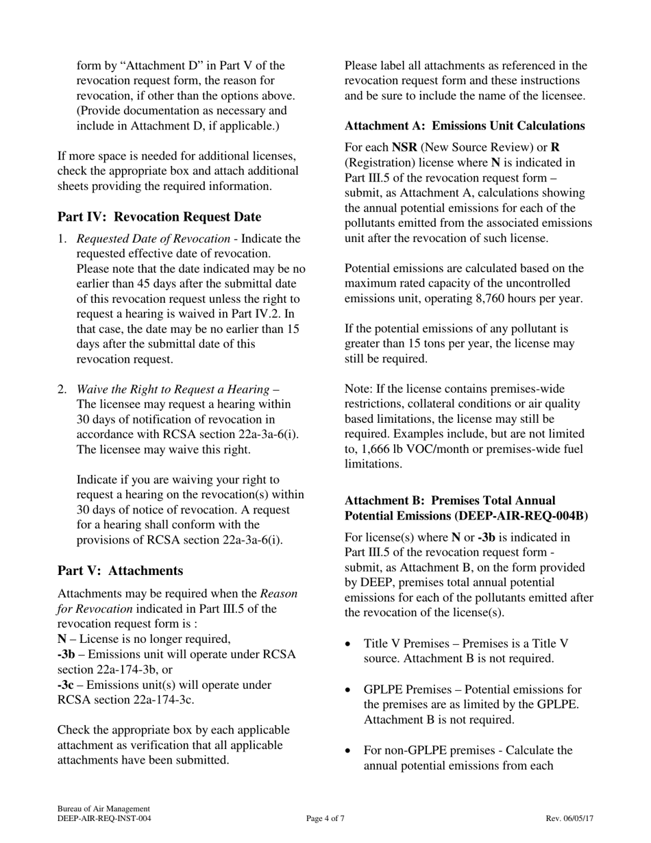 Instructions for Form DEEP-AIR-REQ-004 License Revocation Request Form - Connecticut, Page 4