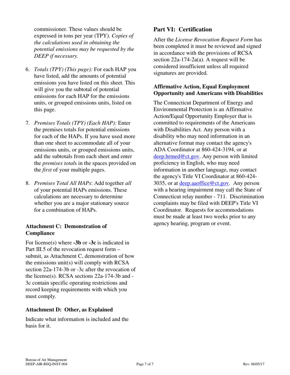 Instructions for Form DEEP-AIR-REQ-004 License Revocation Request Form - Connecticut, Page 7