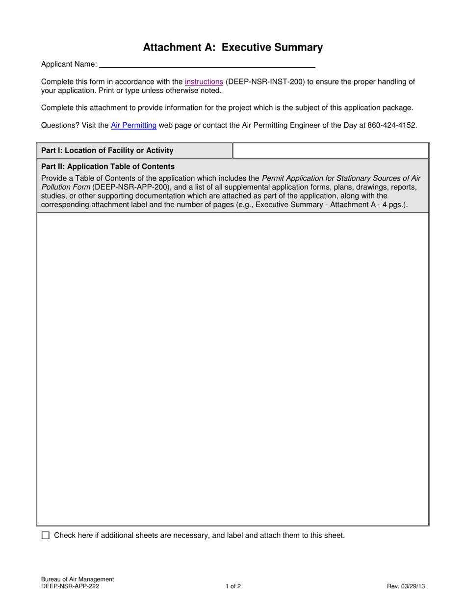 Form DEEP-NSR-APP-222 Attachment A Executive Summary - Connecticut, Page 1
