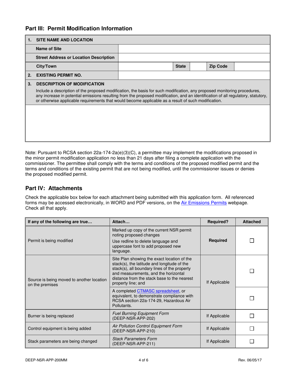 Form DEEP-NSR-APP-200MM Minor Modification Application for an Existing New Source Review Permit - Connecticut, Page 4