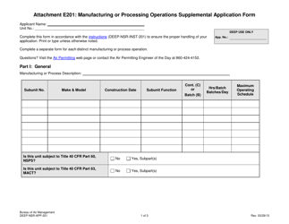 Document preview: Attachment E201 Manufacturing or Processing Operations Supplemental Application Form - Connecticut
