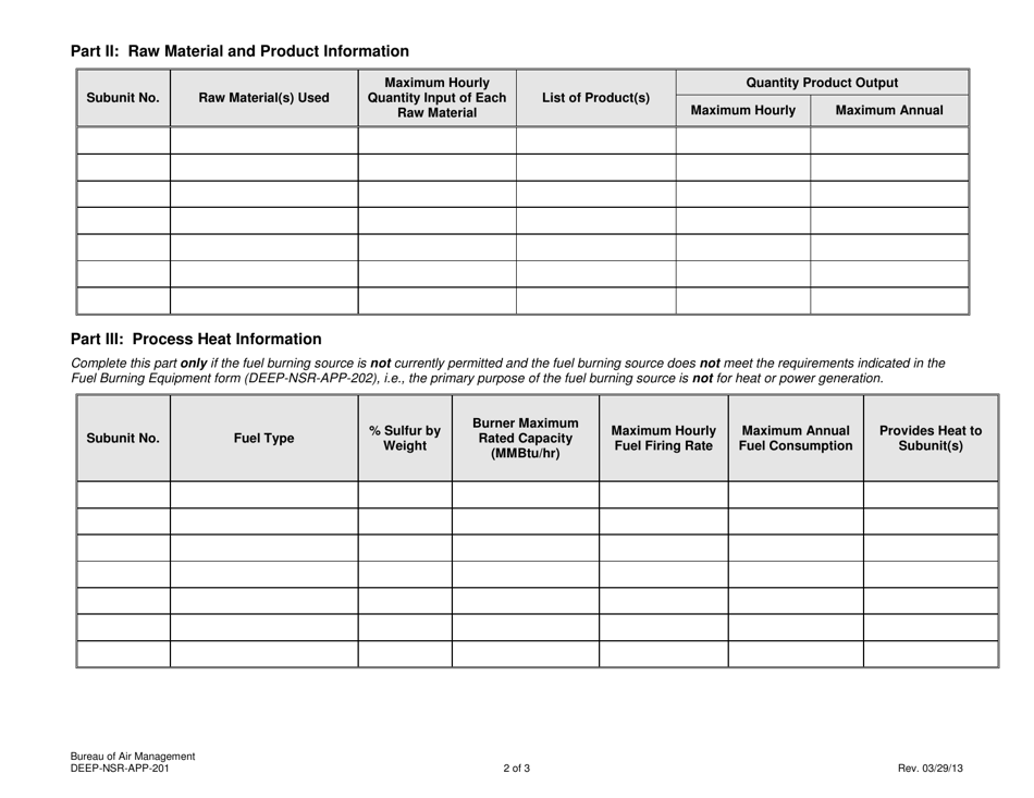 Attachment E201 Manufacturing or Processing Operations Supplemental Application Form - Connecticut, Page 2
