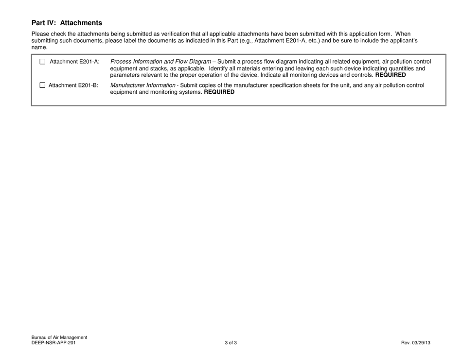 Attachment E201 Manufacturing or Processing Operations Supplemental Application Form - Connecticut, Page 3