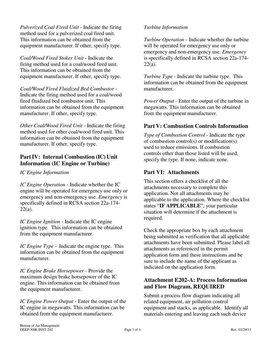 Instructions for Form DEEP-NSR-APP-202 Attachment E202 Fuel Burning Equipment Supplemental Application Form - Connecticut, Page 3