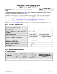 Document preview: Form DEEP-NSR-APP-203A Attachment E203A Crematory Units Supplemental Application Form - Connecticut