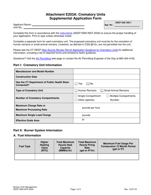 Form DEEP-NSR-APP-203A Attachment E203A Crematory Units Supplemental Application Form - Connecticut