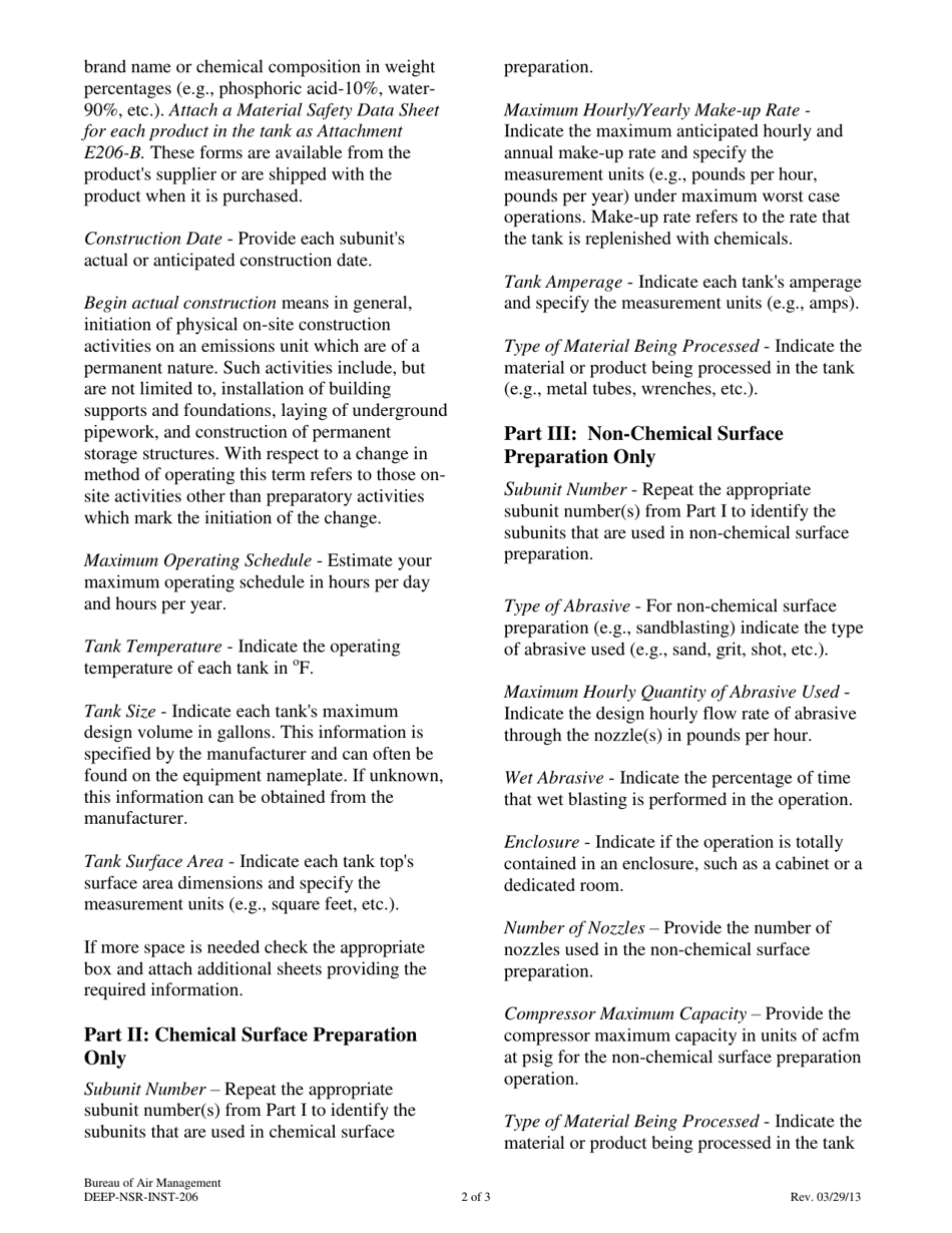 Instructions for Form DEEP-NSR-APP-206 Attachment E206 Metal Plating or Surface Treatment Operations Supplemental Application Form - Connecticut, Page 2