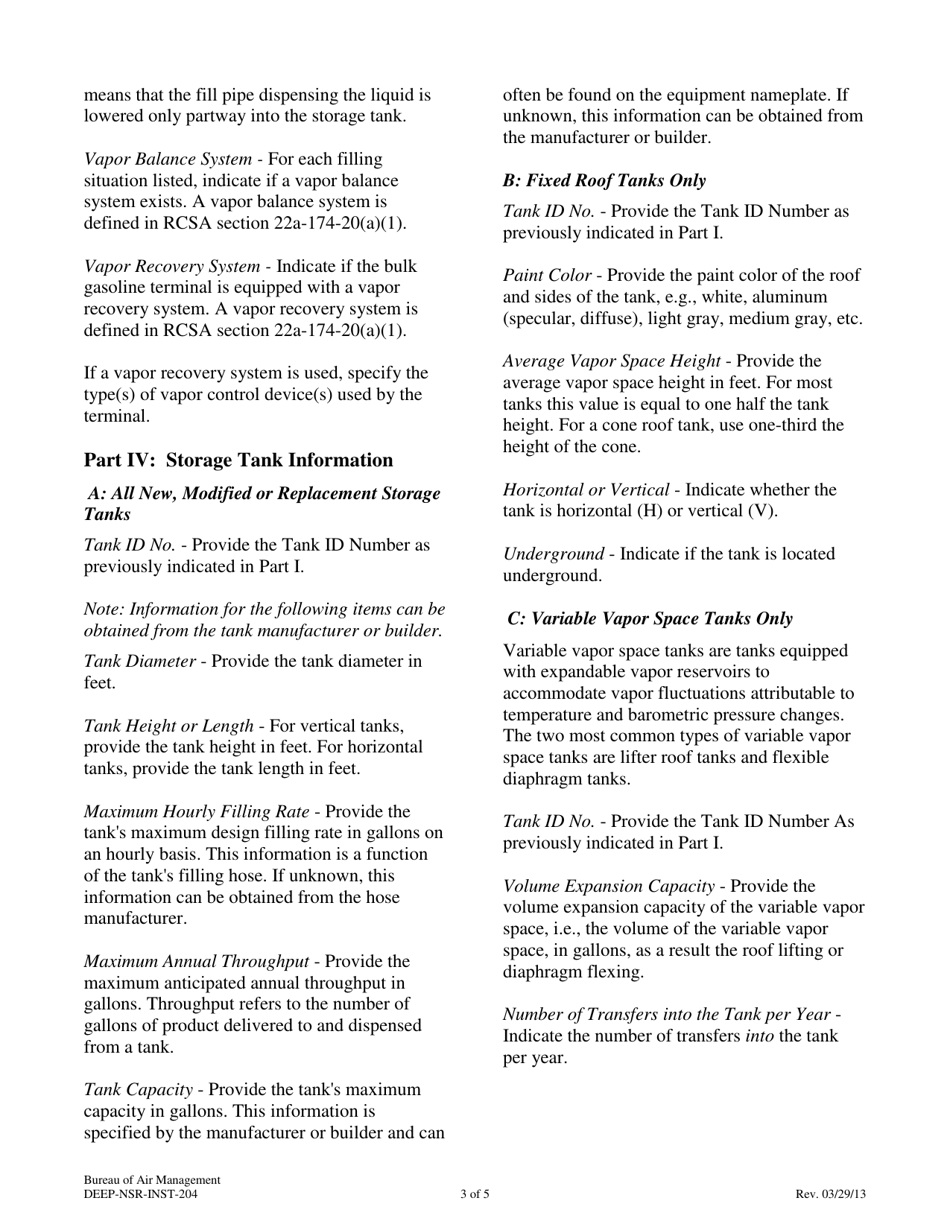 Instructions for Form DEEP-NSR-APP-204 Attachment E204 Volatile Liquid Storage Supplemental Application Form - Connecticut, Page 3