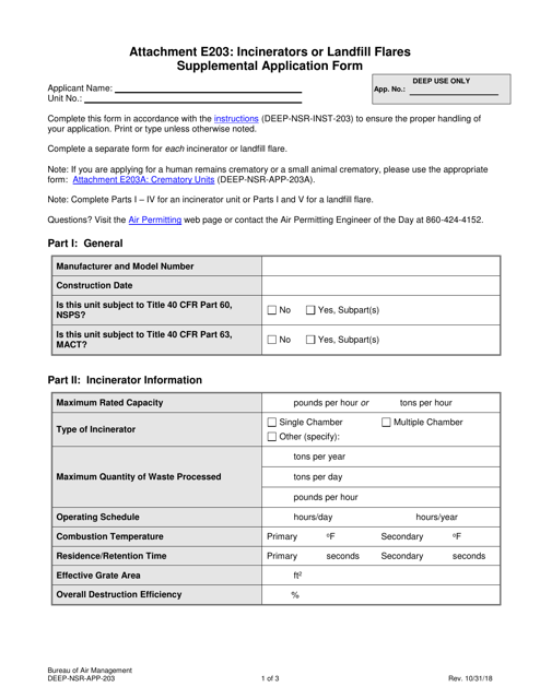 Form DEEP-NSR-APP-203 Attachment E203  Printable Pdf