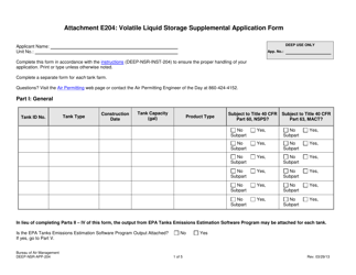 Document preview: Form DEEP-NSR-APP-204 Attachment E204 Volatile Liquid Storage Supplemental Application Form - Connecticut