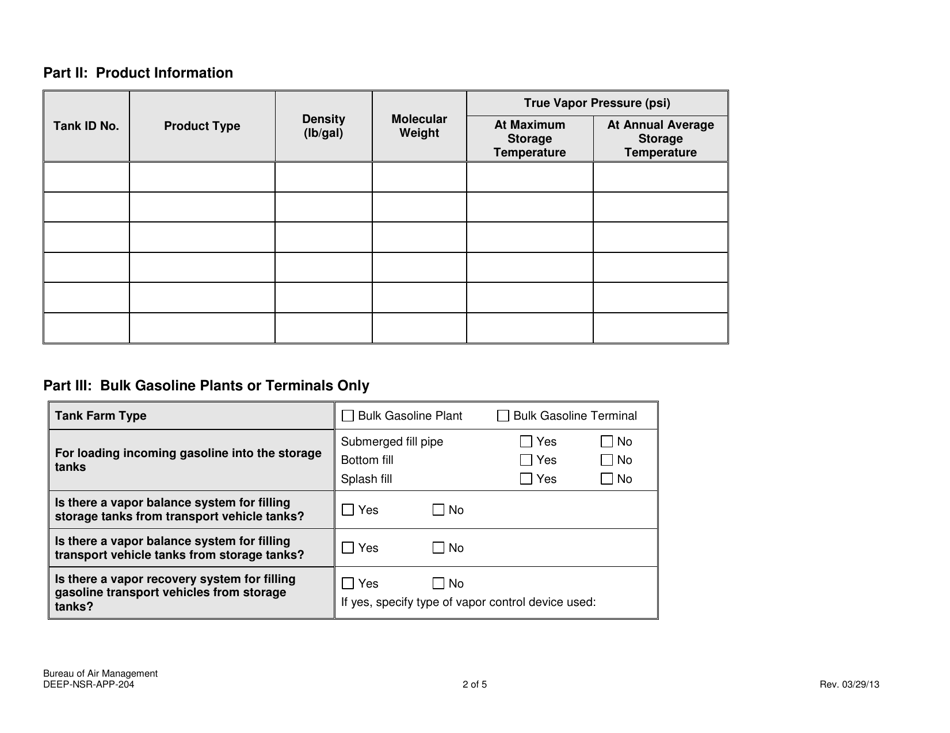 Form DEEP-NSR-APP-204 Attachment E204 Volatile Liquid Storage Supplemental Application Form - Connecticut, Page 2