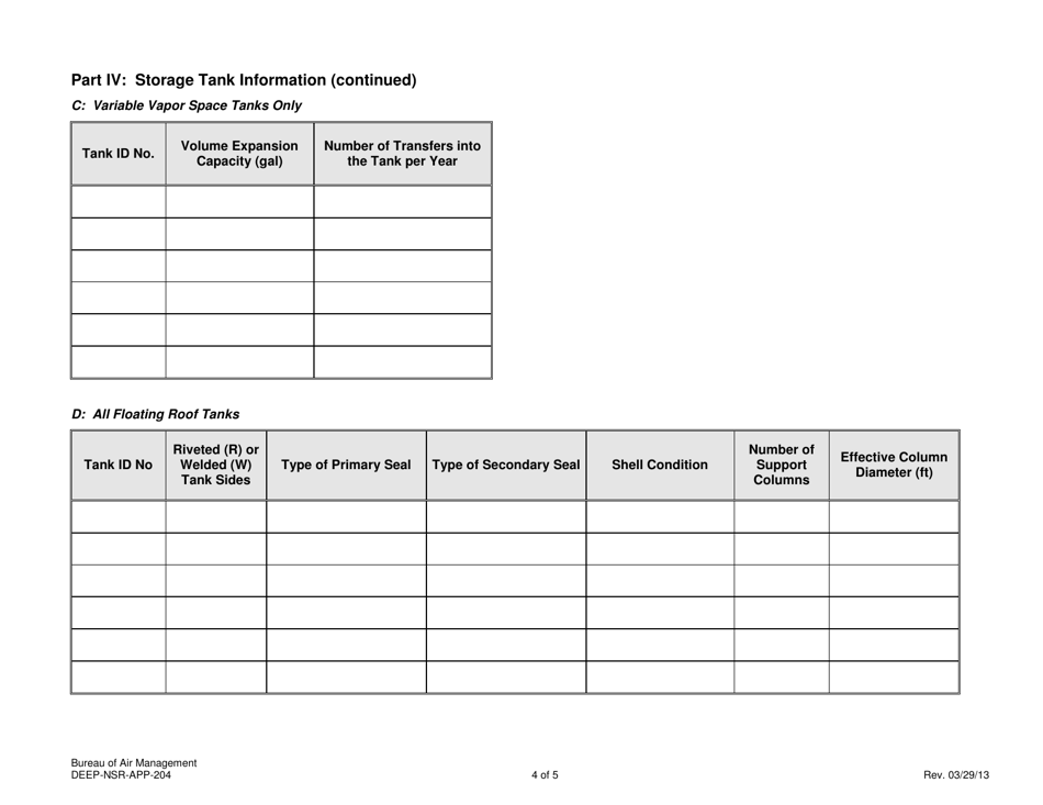 Form DEEP-NSR-APP-204 Attachment E204 Volatile Liquid Storage Supplemental Application Form - Connecticut, Page 4