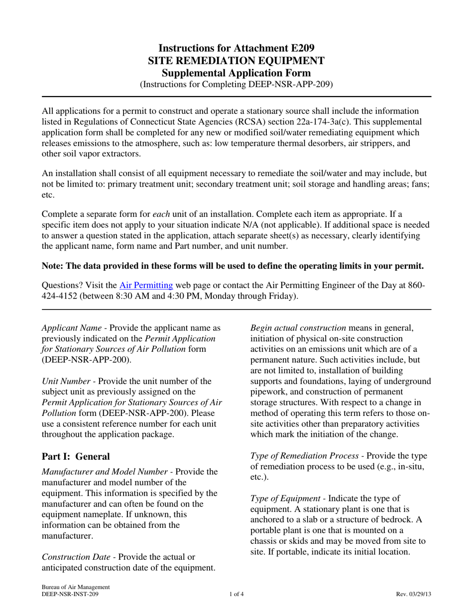 Instructions for Attachment E209 Site Remediation Equipment - Connecticut, Page 1