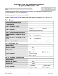 Document preview: Form DEEP-NSR-APP-209 Attachment E209 Site Remediation Equipment Supplemental Application Form - Connecticut