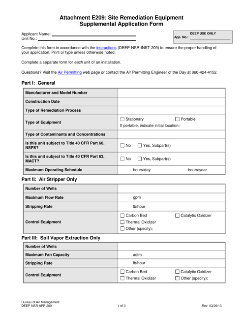 Form DEEP-NSR-APP-209 Attachment E209  Printable Pdf
