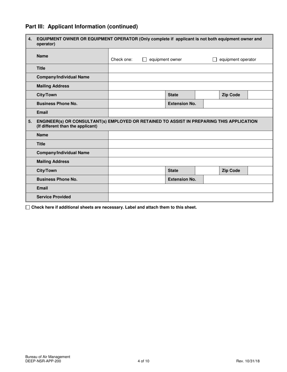 Form DEEP-NSR-APP-200 Permit Application for Stationary Sources of Air Pollution - New Source Review - Connecticut, Page 4