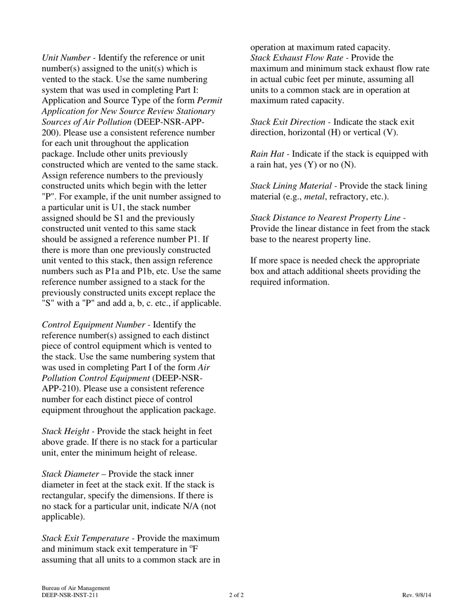 Instructions for Attachment E211 Stack Parameters Supplemental Application Form - Connecticut, Page 2
