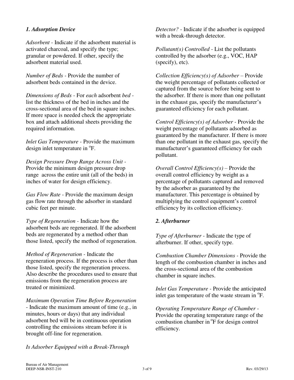 Instructions for Attachment E210 Air Pollution Control Equipment Supplemental Application Form - Connecticut, Page 3