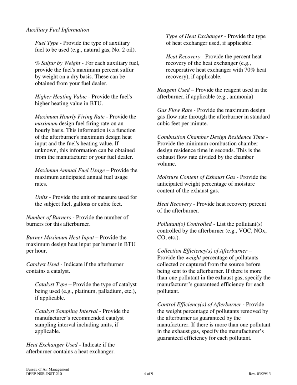 Instructions for Attachment E210 Air Pollution Control Equipment Supplemental Application Form - Connecticut, Page 4