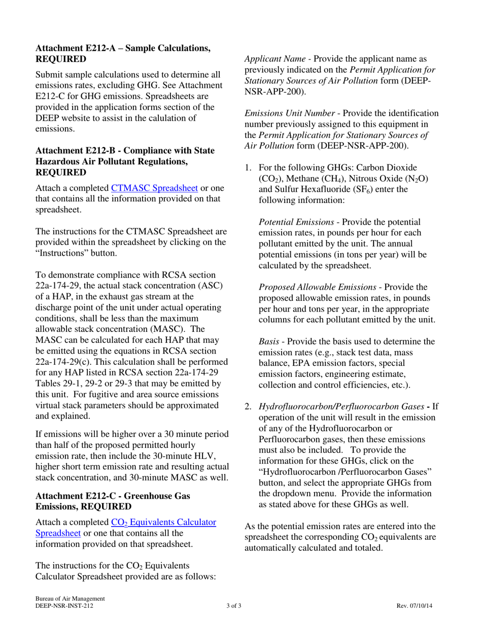 Instructions for Attachment E212 Unit Emissions Supplemental Application Form - Connecticut, Page 3