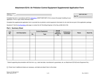 Document preview: Form DEEP-NSR-APP-210 Attachment E210 Air Pollution Control Equipment Supplemental Application Form - Connecticut