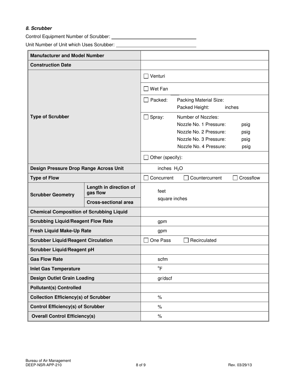 Form DEEP-NSR-APP-210 Attachment E210 Air Pollution Control Equipment Supplemental Application Form - Connecticut, Page 8