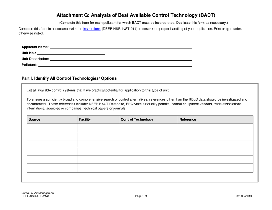 Form DEEP-NSR-APP-214A Attachment G Analysis of Best Available Control Technology (Bact) - Connecticut, Page 1
