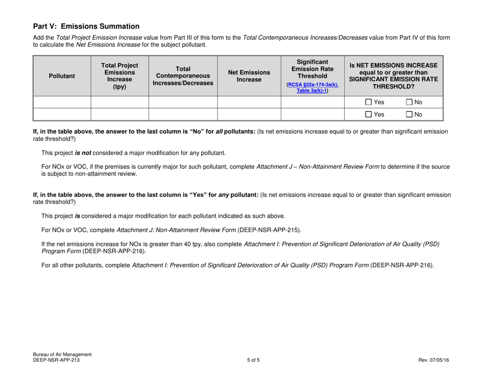 Form DEEP-NSR-APP-213 Attachment H Major Modification Determination Form - Connecticut, Page 5