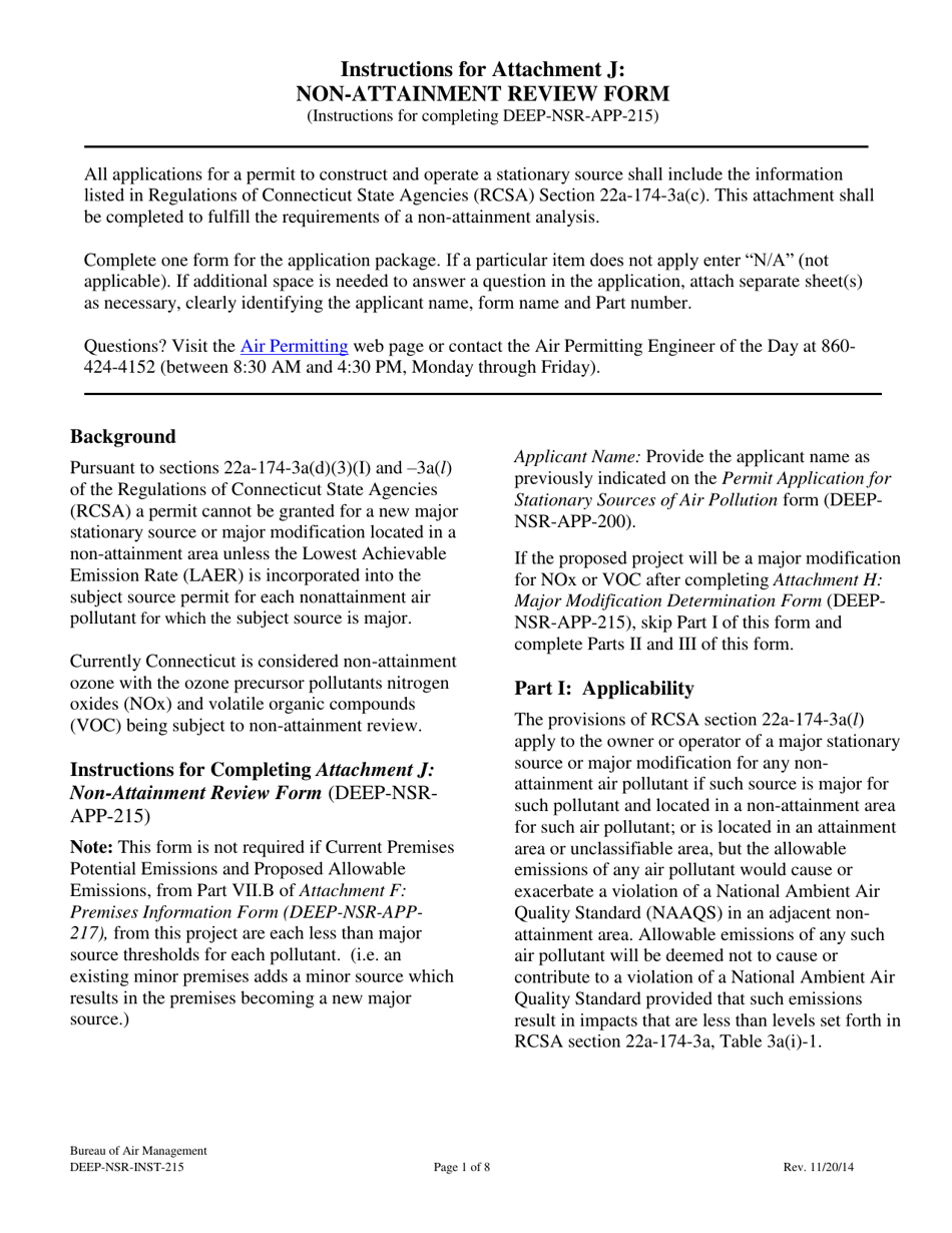 Instructions for Form DEEP-NSR-APP-215 Attachment J Non-attainment Review Form - Connecticut, Page 1