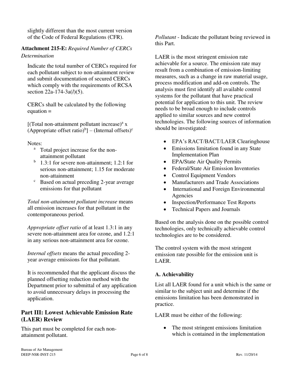 Instructions for Form DEEP-NSR-APP-215 Attachment J Non-attainment Review Form - Connecticut, Page 6