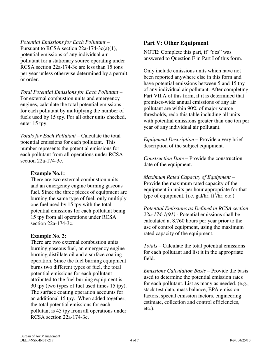 Instructions for Form DEEP-NSR-APP-217 Attachment F Premises Information Form - Connecticut, Page 4