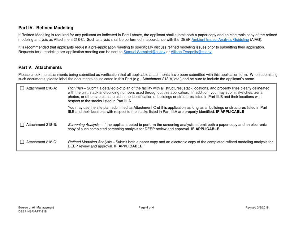 Form DEEP-NSR-APP-218 Attachment L Ambient Impact Analysis Form - Connecticut, Page 4