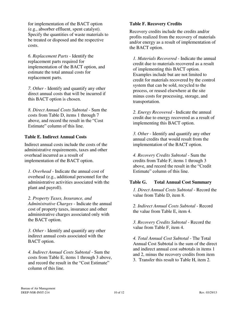 Instructions for Form DEEP-NSR-APP-214A, DEEP-NSR-APP-214B, DEEP-NSR-APP-214C, DEEP-NSR-APP-214D Attachment G, G1, G2, G3 - Connecticut, Page 10