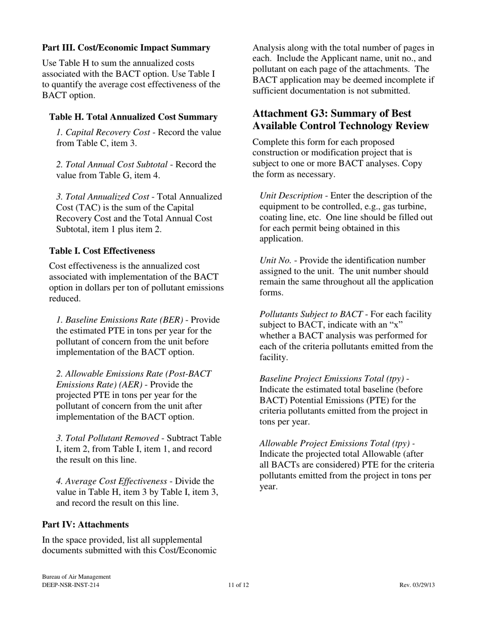 Instructions for Form DEEP-NSR-APP-214A, DEEP-NSR-APP-214B, DEEP-NSR-APP-214C, DEEP-NSR-APP-214D Attachment G, G1, G2, G3 - Connecticut, Page 11